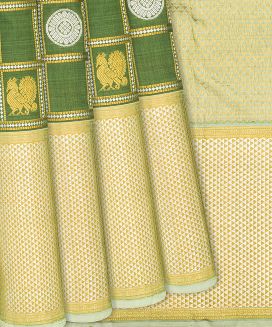 Green Handloom Kanchipuram Silk Saree With Annam Chakaram Motifs
