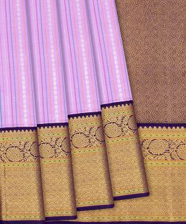 Lavender Handloom Kanchipuram Korvai Silk Saree With Stripes