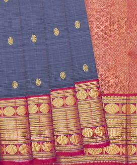 Dark Grey Handloom Kanchipuram Korvai Silk Saree With Chakaram Motifs