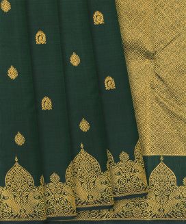 Bottle Green Handloom Kanchipuram Silk Saree With Mango Butta