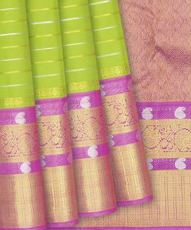 Green Handloom Kanchipuram Silk Saree With Zari Stripes 