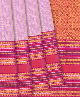 Lavender Handloom Kanchipuram Korvai Silk Saree With Zari Stripes