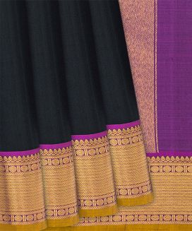 Black Handloom Kanchipuram Plain Korvai Silk Saree
