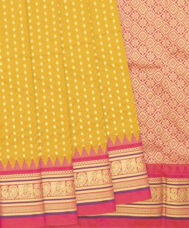 Mustard Kanchipuram Silk Saree With Floral Zari Motifs