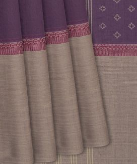 Lilac Handloom Chanderi Cotton Saree With Beige Border
