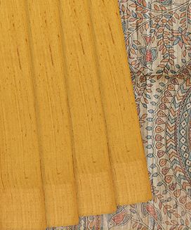 Mustard Handloom Dupion Silk Saree With Printed Vine Motifs