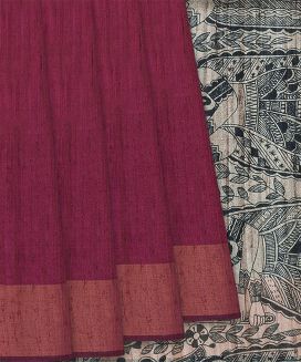 Pink Handloom Dupion Silk Saree With Printed Chariot Motifs