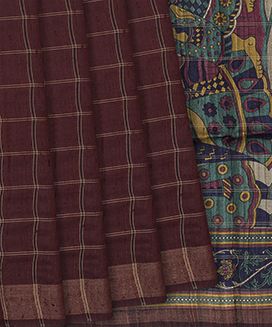 Chestnut Handloom Dupion Silk Saree With Printed Motifs