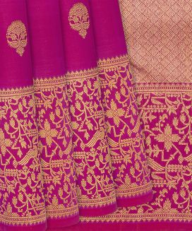 Pink Handloom Kanchipuram Silk Saree With Floral Buttas

