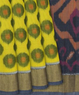 Lime Green Handloom Kora Silk Cotton Saree With Tie & Dye Motifs


