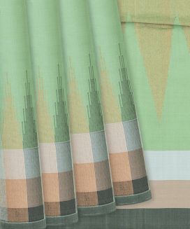 Light Green Handloom Soft Silk Saree With Temple Border
