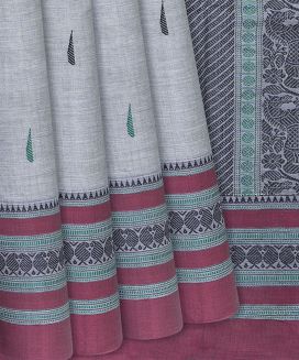 Grey Handloom Village Cotton Saree With Raindrop Motifs
