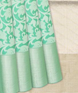 Aquamarine Handloom Soft Silk Saree With Floral Vine Motifs
