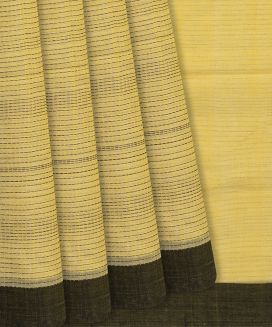 Sandal Handloom Chanderi Cotton Saree With Dotted Stripes
