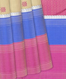 Beige Handloom Kanchipuram Silk Saree With Diamond Motifs
