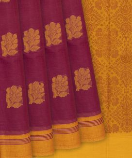 Crimson Handloom Rasipuram Cotton Saree With Mango Buttas