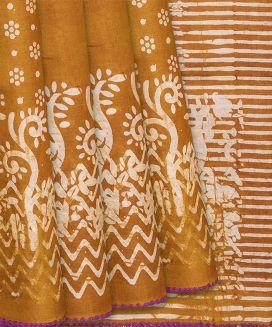 Mustard Handloom Tussar Silk Saree With Printed Motifs
