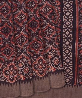 Brown Handloom Chanderi Cotton Saree With Printed Floral Motifs