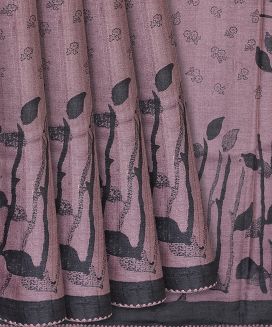 Dusty Pink Handloom Tussar Silk Saree With Printed Floral Motifs