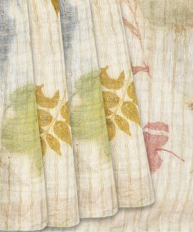 Cream Handloom Tussar Silk Saree With Eco Printed Leaves 
