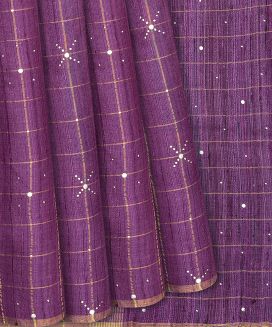 Lilac Handloom Tussar Silk Saree With Checks
