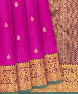 Hot Pink Handloom Kanchipuram Silk Saree With Floral Motifs
