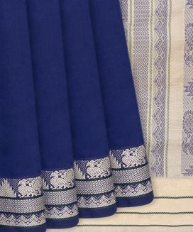 Navy Blue Handloom Poly Cotton Saree With Annam Motifs
