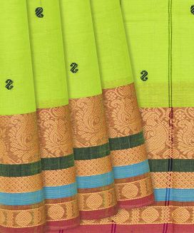 Neon Green Chettinad Cotton Saree With Mango Motifs
