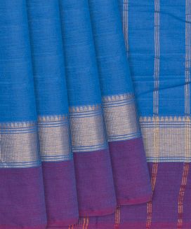 Cyan Handloom Chettinad Cotton Saree With Stripes
