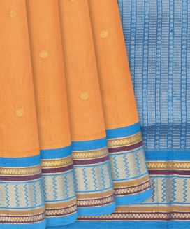 Light Peach Handloom Silk Cotton Saree With Rudraksham Motifs
