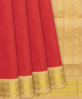 Red Handloom Silk Cotton Saree With Cream Pallu
