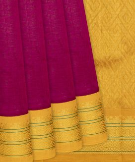 Crimson Handloom Silk Cotton Saree With Yellow Border
