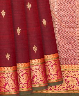 Maroon Handloom Kanchipuram Silk Saree With Floral Buttas
