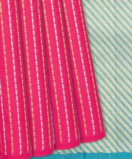 Pink Handloom Kanchipuram Silk Saree With Diamond Stripes
