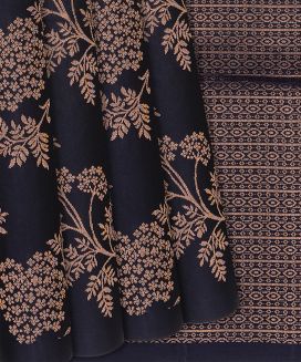 Black Handloom Soft Silk Saree With Floral Vine Motifs
