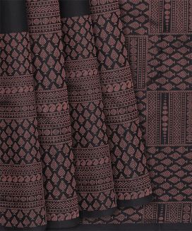 Black Handwoven Soft Silk Saree With Temple Border
