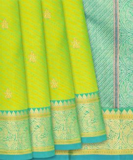 Leafy Green Kanchipuram Silk Saree With Floral Motifs
