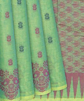 Green Handwoven Rasipuram Cotton Saree With Bird Motifs
