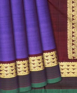 Purple Handloom Kanchipuram Silk Saree With Contrast Maroon Border

