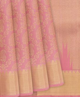 Peach Handloom Kanchipuram Silk Saree With Floral Motifs
