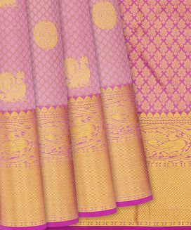 Dusty Pink Handloom Kanchipuram Silk Saree With Annam Motifs
