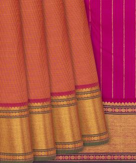 Orange Handwoven Kanchipuram Silk Saree With Checks
