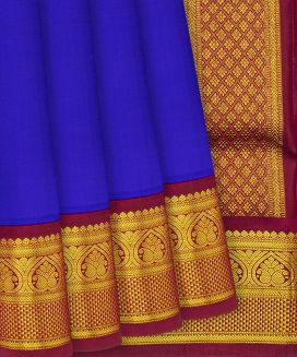 Purple Handloom 9 Yards Korvai Silk Saree With Contrast Border
