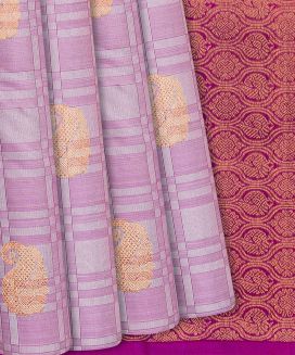 Dusty Pink Handwoven Kanchipuram Payadi Silk Saree With Checks
