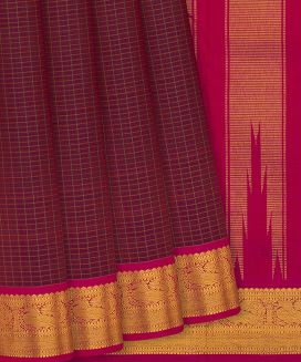 Maroon Handwoven Kanchipuram Silk Saree With Checks
