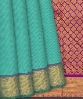 Turquoise Handloom Kanchipuram Silk Saree With Checks
