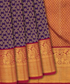 Violet Handloom Kanchipuram Korvai Silk Saree With Floral Motifs
