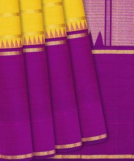 Yellow Handloom Kanchipuram Muppagam Korvai Silk Saree 

