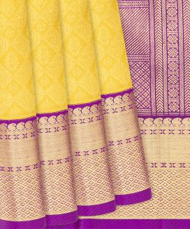 Yellow Handloom Kanchipuram Korvai Silk Saree With Floral Motifs
