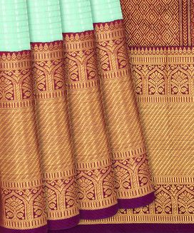 Turquoise Handloom Kanchipuram Korvai Silk Saree With Checks
